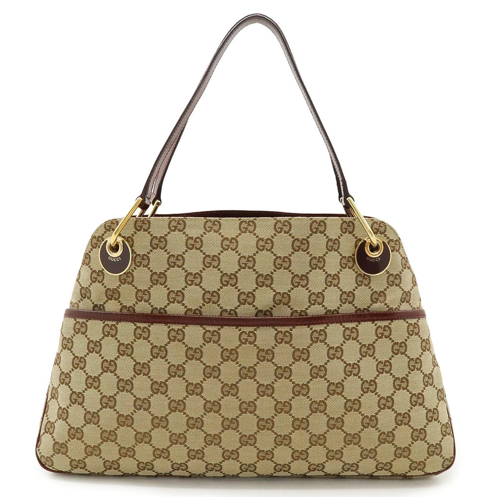 Gucci GG Canvas Shoulder Bag Tote Hobo Leather Beige Cream Bordeaux Purple